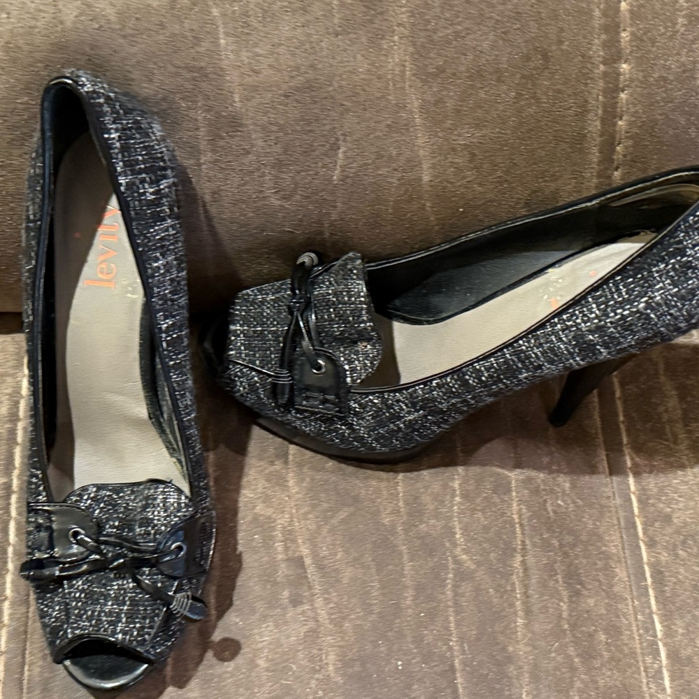 Levity Black Tweed Peep-Toe Heels